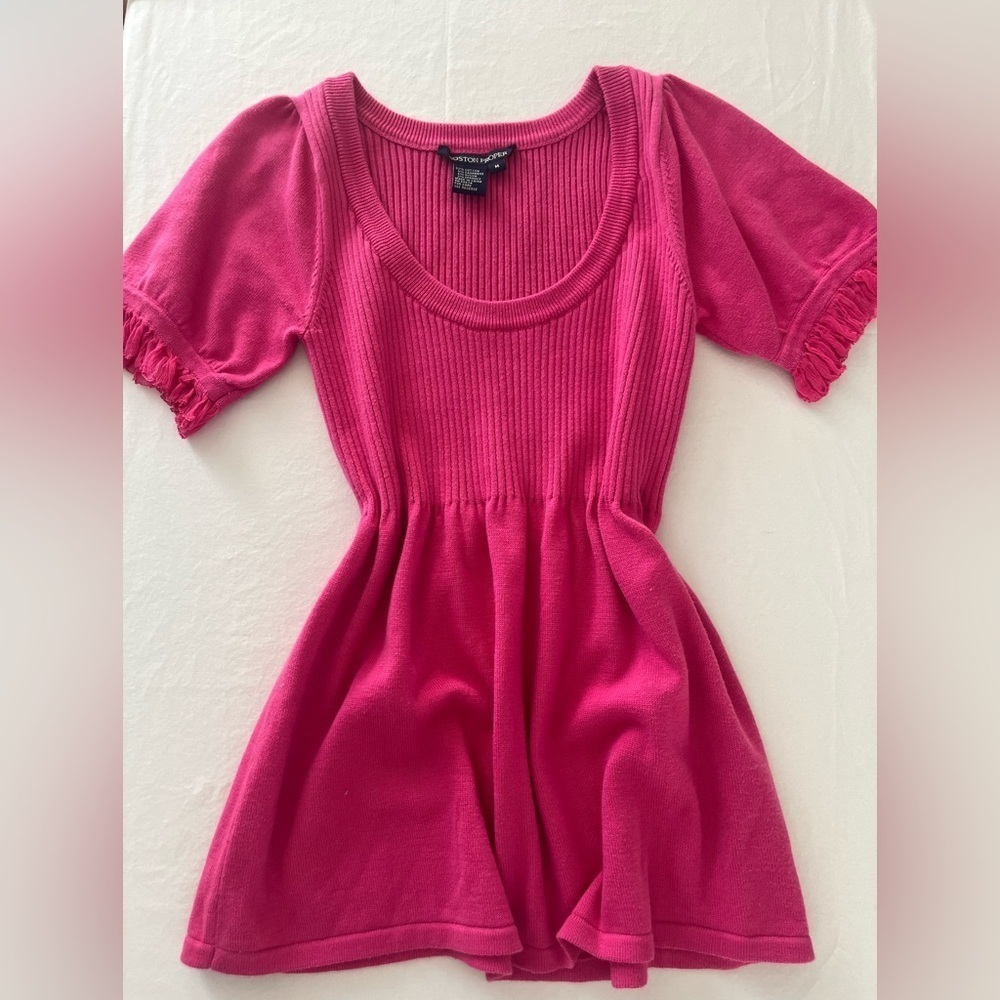 Y2K pink knit babydoll Shortsleeve scoop neck top ruffle sz M fairy coquette - Picture 5 of 8
